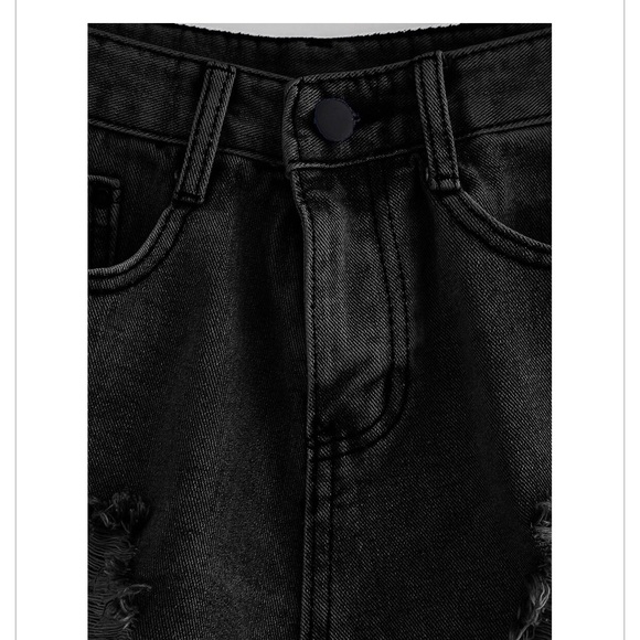 Black Bleach Destroyed Mid Waist Shorts - Picture 3 of 4